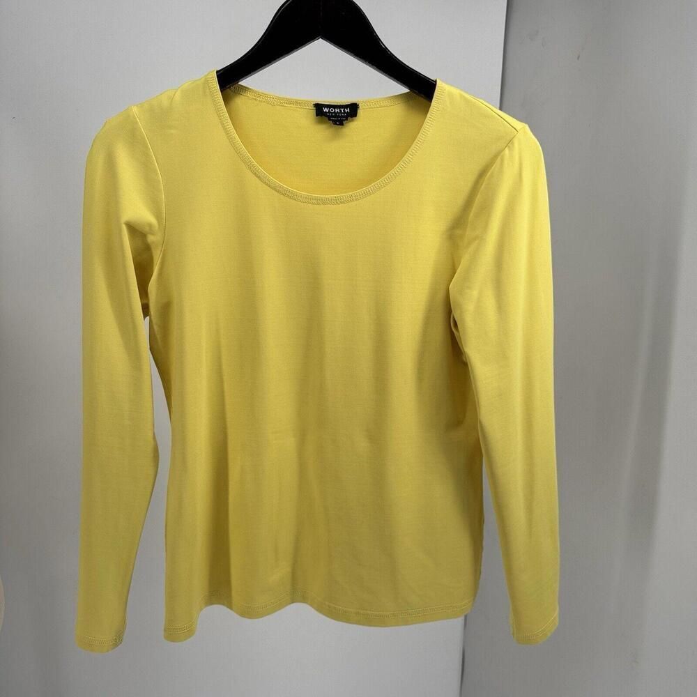 WORTH Womens Nylon Blouse Basic Top Tee Shirt Fitted Stretch Solid Yellow   Sz S